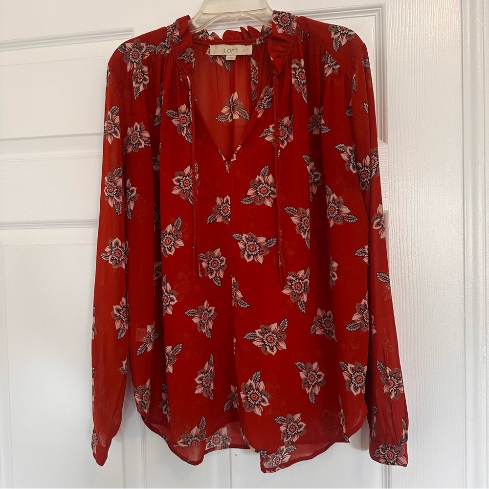 Sheer Burnt Orange Floral Blouse by LOFT